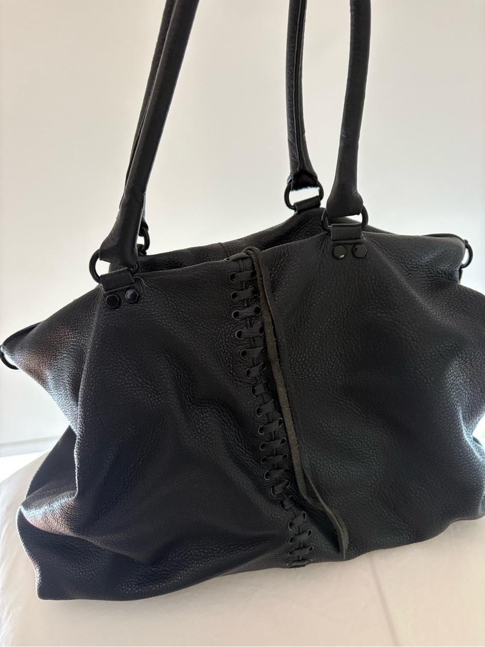 Rebecca Minkoff Black Leather Shoulder Bag with Front Lacing